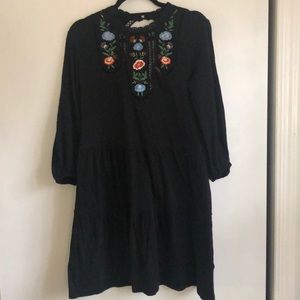 TopShop Black Peasant Embroidered Dress